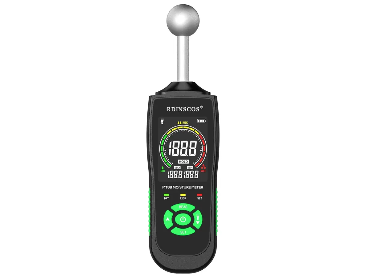 RDINSCOS Ball Probe Moisture Meter with LED Flashlight | Detects Hidden Moisture in Drywall, Wood, Concrete (18cm Length) - main product image
