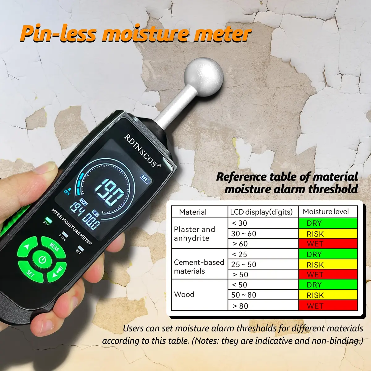 RDINSCOS Ball Probe Moisture Meter with LED Flashlight | Detects Hidden Moisture in Drywall, Wood, Concrete (18cm Length) - view 7