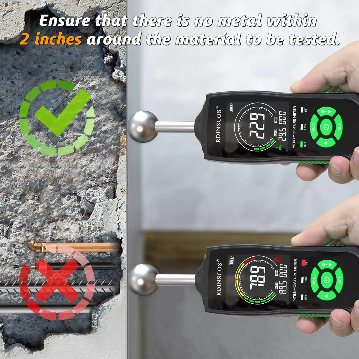 RDINSCOS Ball Probe Moisture Meter with LED Flashlight | Detects Hidden Moisture in Drywall, Wood, Concrete (18cm Length) - view 2