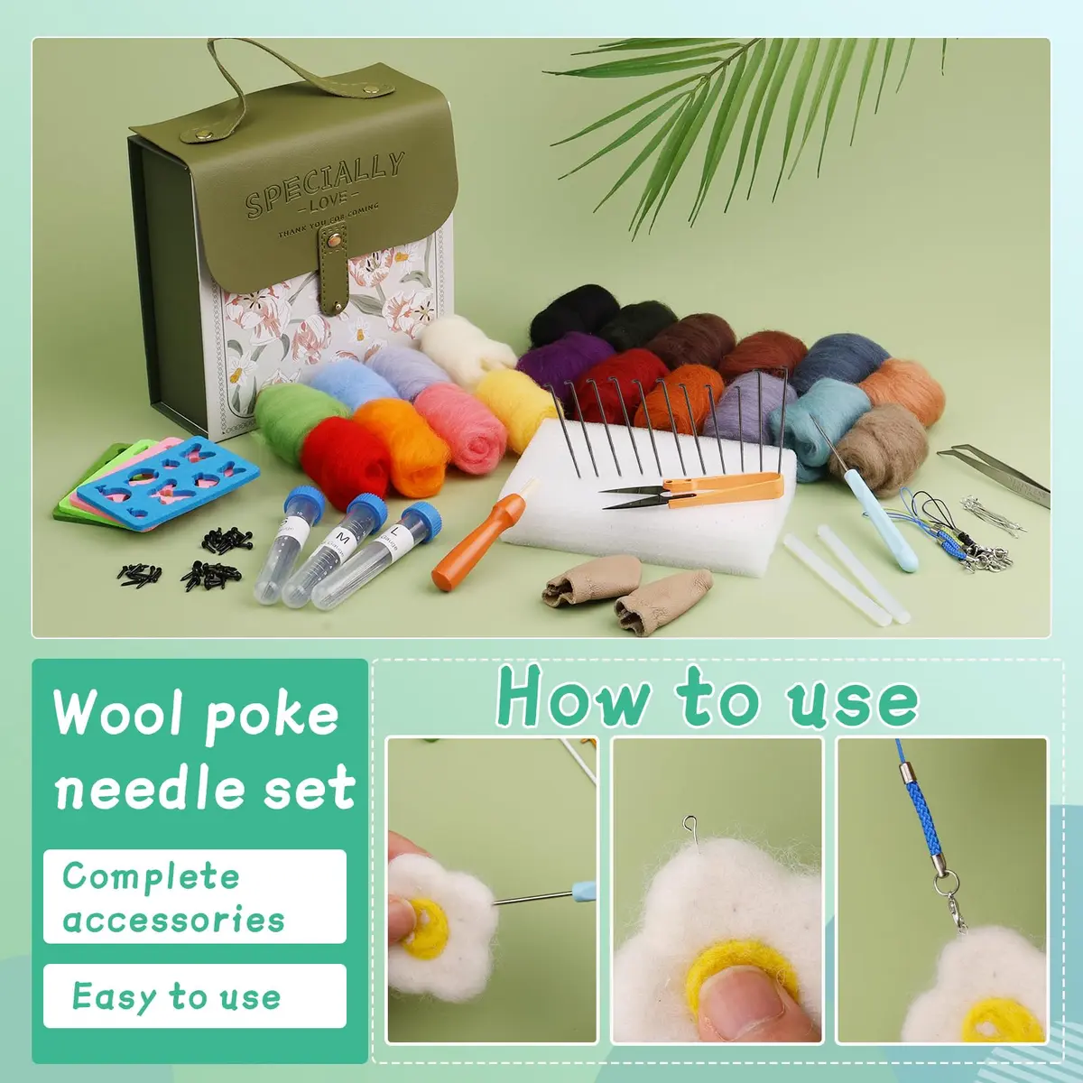 Mayboos Needle Felting Kit, Wool Roving 20 Colors Set | Complete DIY Craft Kit for Wool Art - view 5