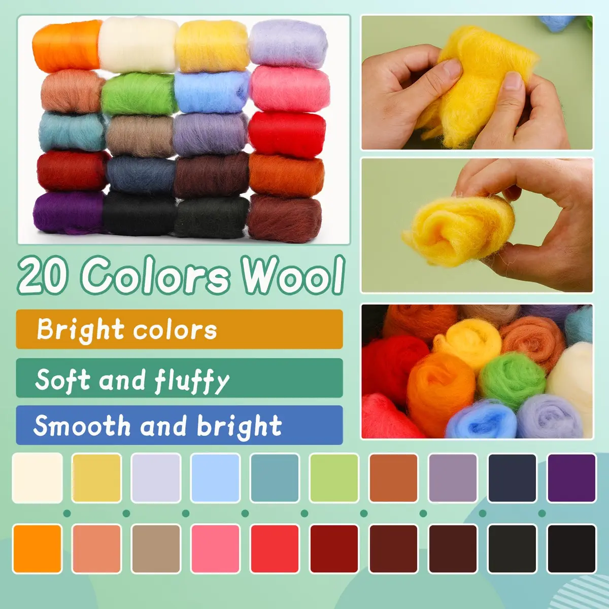Mayboos Needle Felting Kit, Wool Roving 20 Colors Set | Complete DIY Craft Kit for Wool Art - view 2