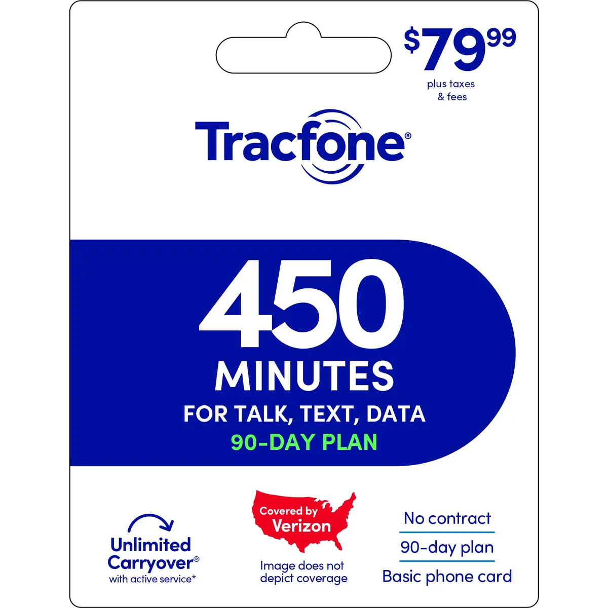 Tracfone Prepaid Card 450 Talk Minutes 90 Service Days | Verizon Network for Basic Phones - main product image