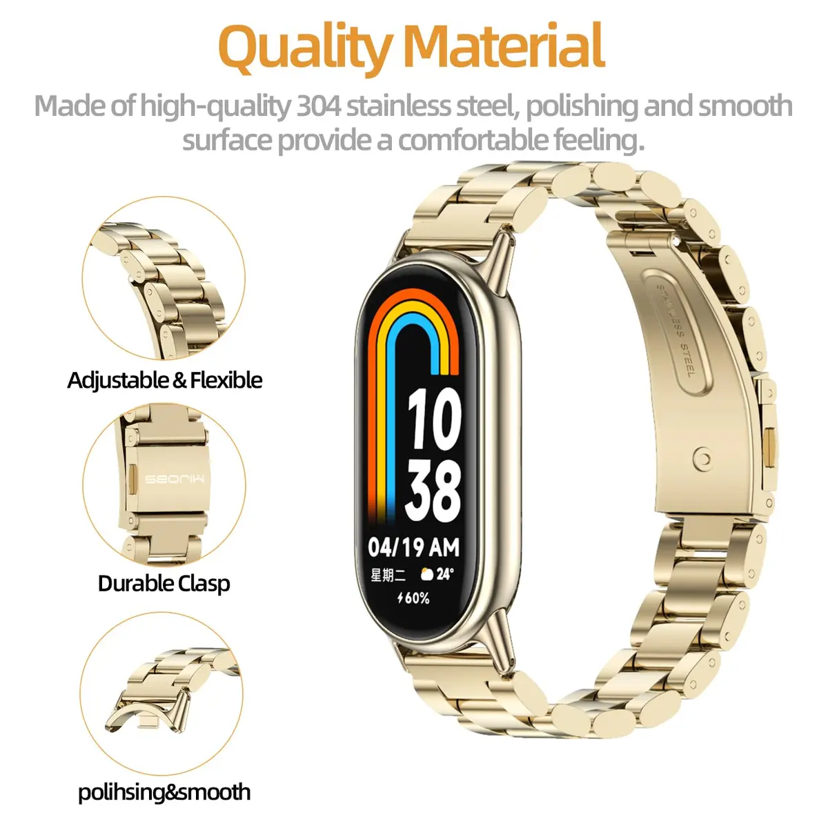 MIJOBS Stainless Steel Strap for Xiaomi Mi Band 8/9/10 | Breathable, Beads Style, Premium Material - view 3