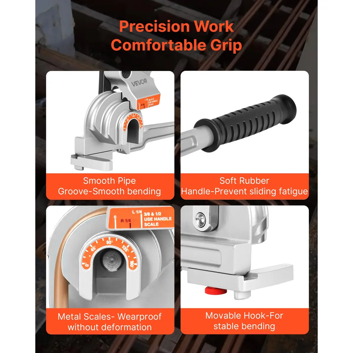 VEVOR 3-in-1 Pipe Tube Bender 1/4" 3/8" 1/2" OD | Bends 0-180° for Copper Aluminum Pipes - view 5