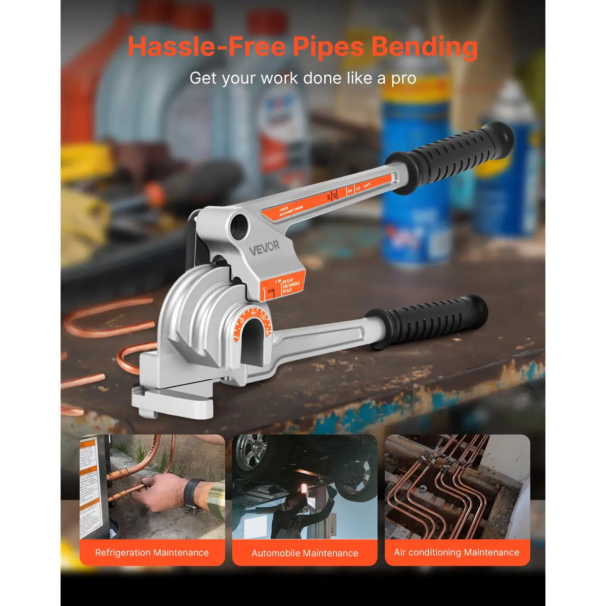 VEVOR 3-in-1 Pipe Tube Bender 1/4" 3/8" 1/2" OD | Bends 0-180° for Copper Aluminum Pipes - view 2
