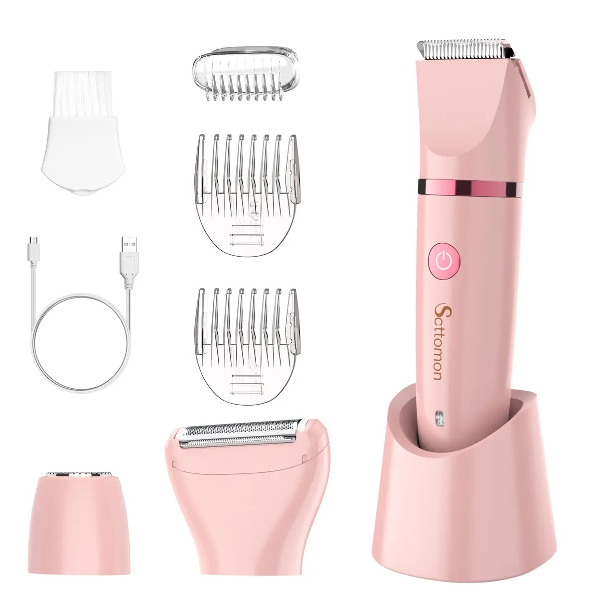 Scttomon Electric Lady Shaver for Women - Painless Razor, Bikini Trimmer, Facial Hair Removal, Body Trimmer for Face, Legs, Underarm, Pubic - Wet and Dry 3 in 1 - main product image