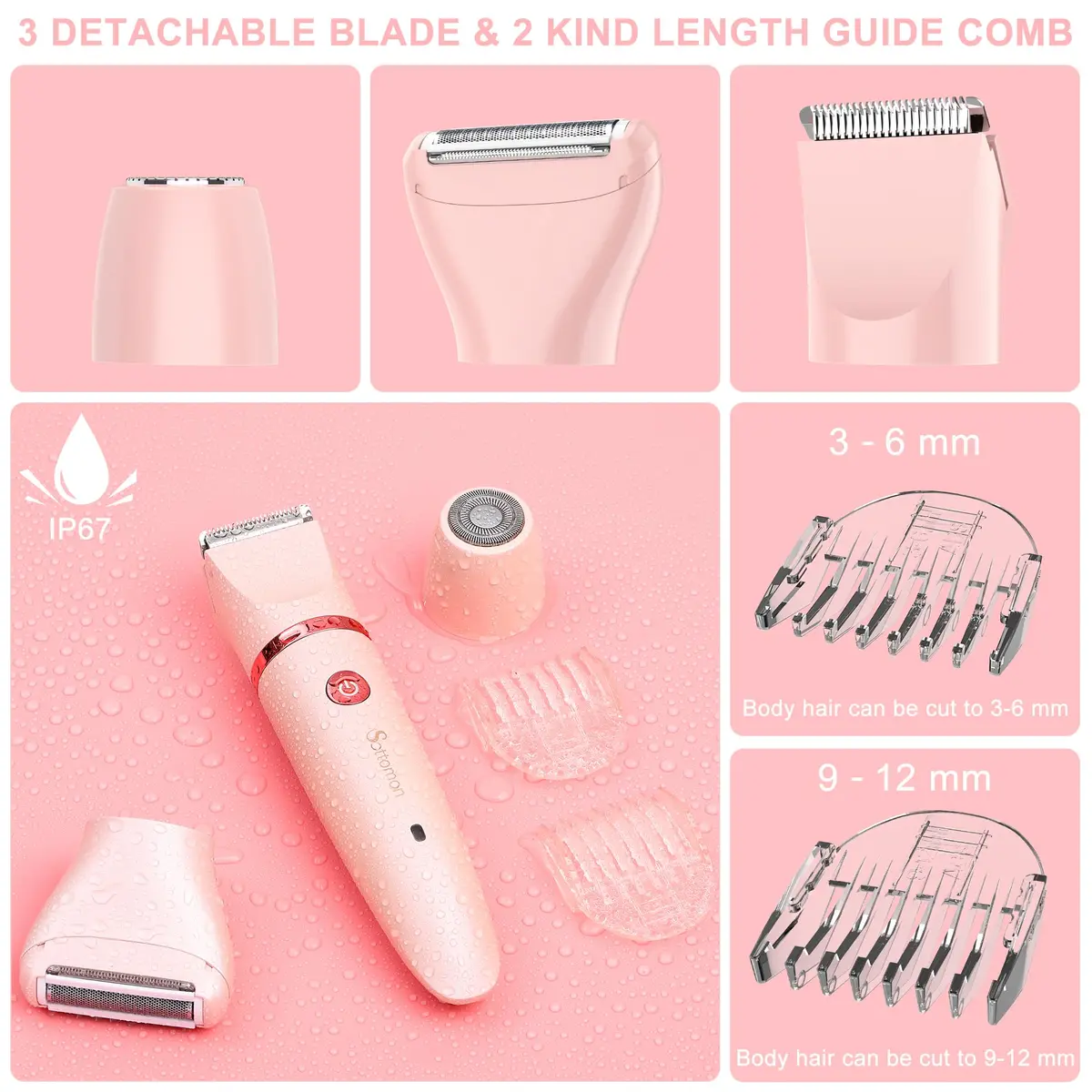 Scttomon Electric Lady Shaver for Women - Painless Razor, Bikini Trimmer, Facial Hair Removal, Body Trimmer for Face, Legs, Underarm, Pubic - Wet and Dry 3 in 1 - view 7