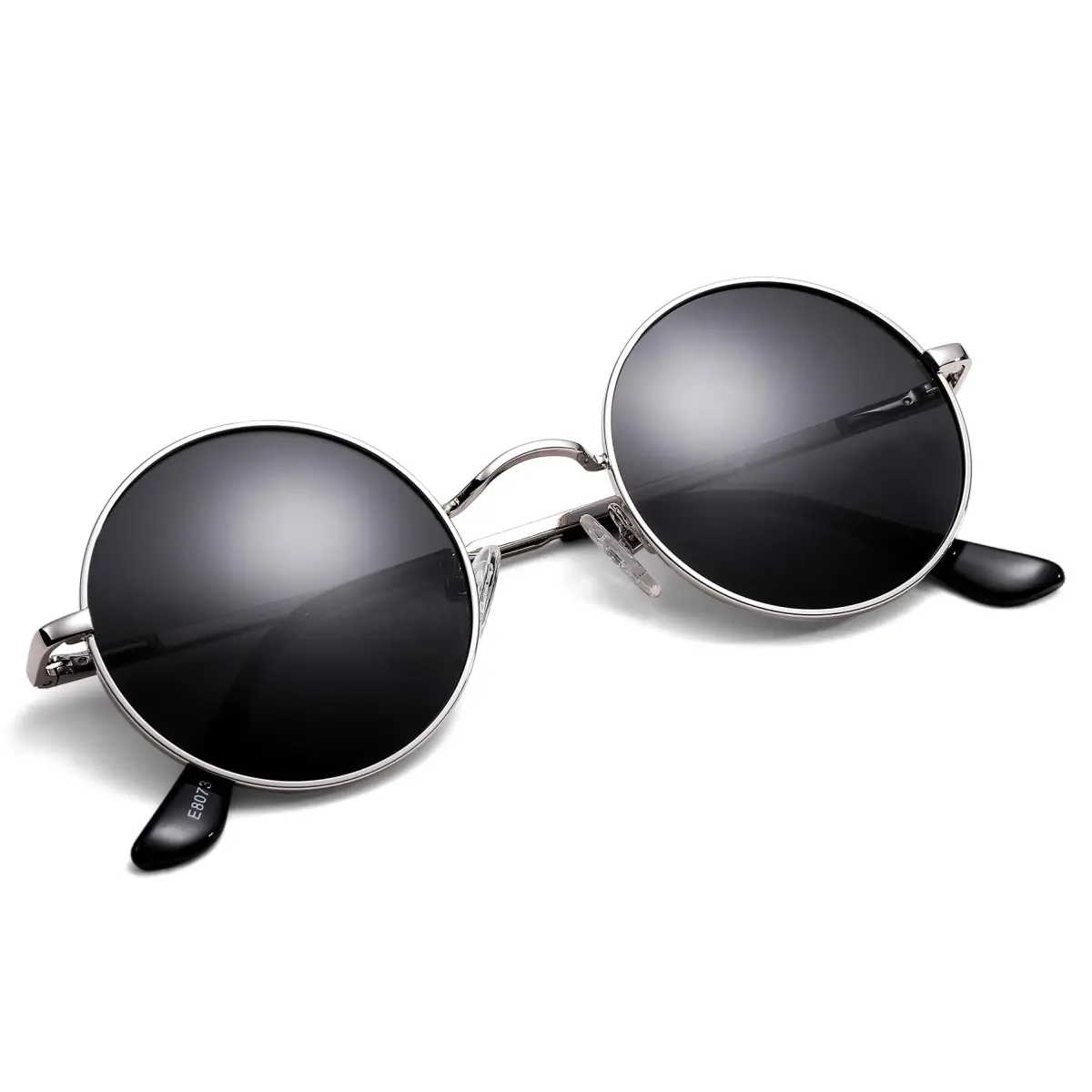 Pro Acme Small Round Polarized Sunglasses - Silver Frame, Black Lens, UV400 Protection - view 2