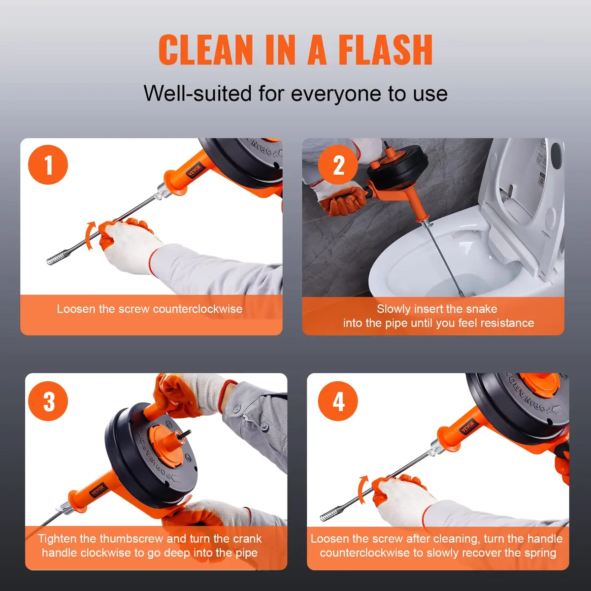 VEVOR Drain Auger 25Ft | Plumbing Snake with Drill Attachment for Clogs in Kitchen & Bathroom - view 5