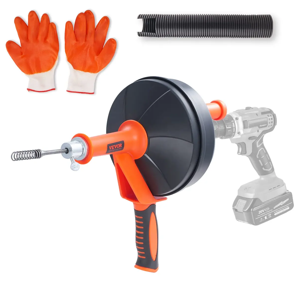 VEVOR Drain Auger 25Ft | Plumbing Snake with Drill Attachment for Clogs in Kitchen & Bathroom - main product image