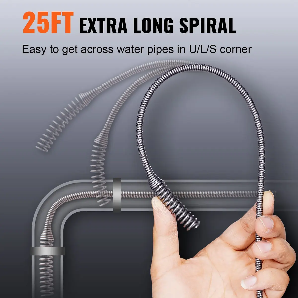 VEVOR Drain Auger 25Ft | Plumbing Snake with Drill Attachment for Clogs in Kitchen & Bathroom - view 3