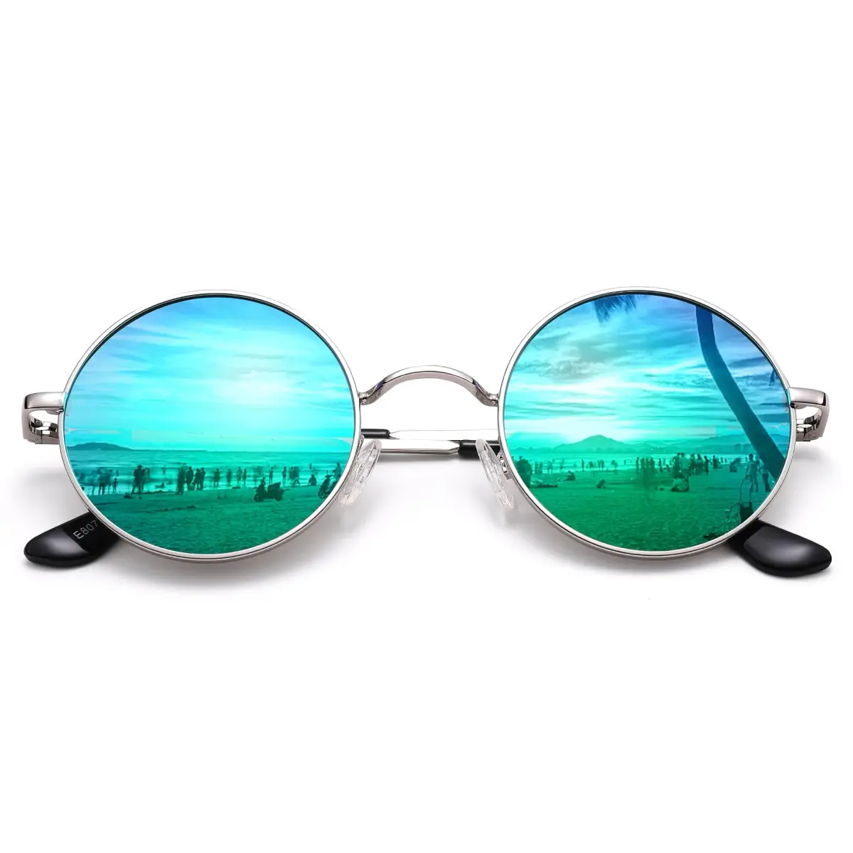 Pro Acme Small Round Polarized Sunglasses - Silver Frame, Green Mirrored Lens, UV400 Protection - main product image