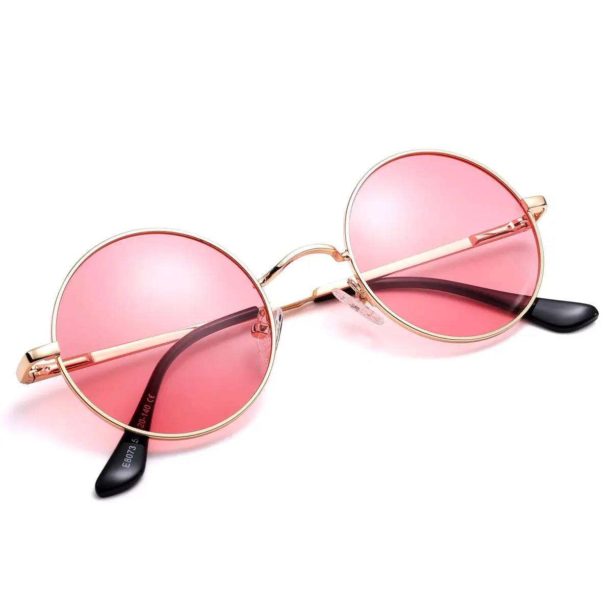 Pro Acme Small Round Sunglasses: Gold Frame with Transparent Pink Lens, Polarized UV400 - view 2