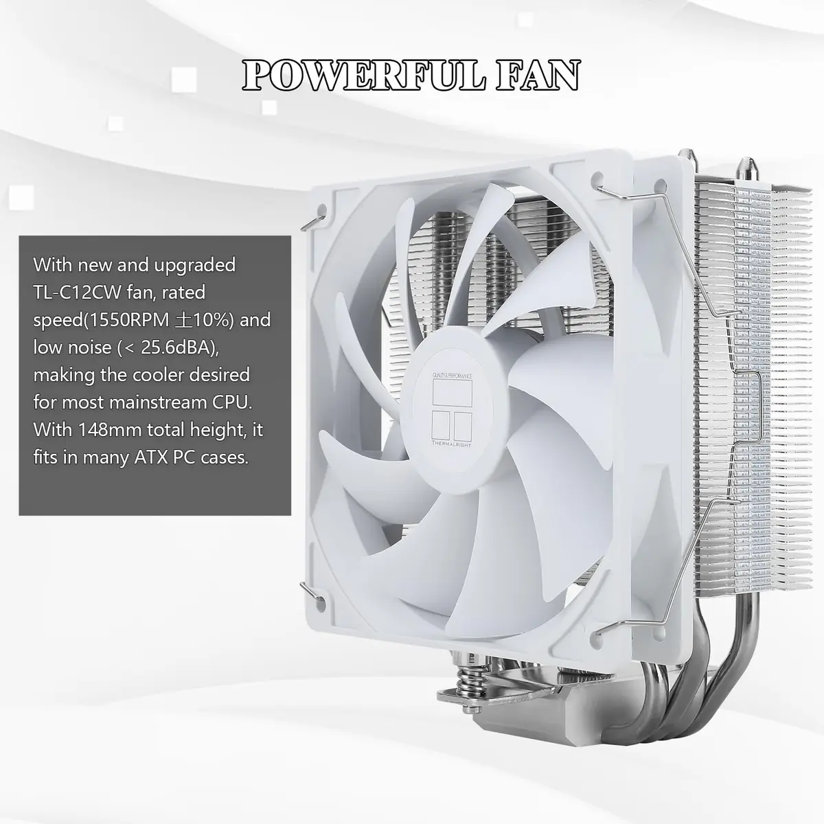 Thermalright Assassin X 120 SE White CPU Air Cooler, 148mm Height | 4 Heat Pipes, TL-C12CW PWM Fan, S-FDB Bearing, AM4/AM5, Intel LGA1700/1851 - view 4