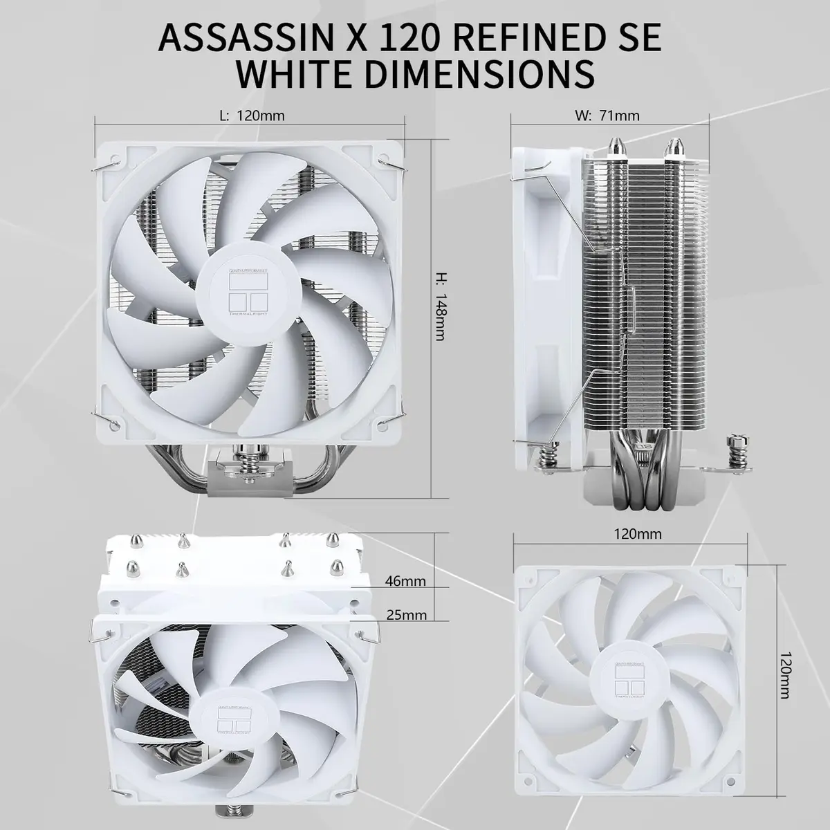 Thermalright Assassin X 120 SE White CPU Air Cooler, 148mm Height | 4 Heat Pipes, TL-C12CW PWM Fan, S-FDB Bearing, AM4/AM5, Intel LGA1700/1851 - view 5