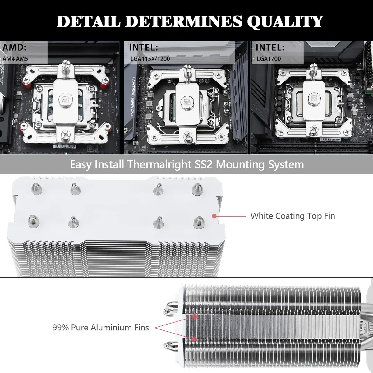 Thermalright Assassin X 120 SE White CPU Air Cooler, 148mm Height | 4 Heat Pipes, TL-C12CW PWM Fan, S-FDB Bearing, AM4/AM5, Intel LGA1700/1851 - view 6
