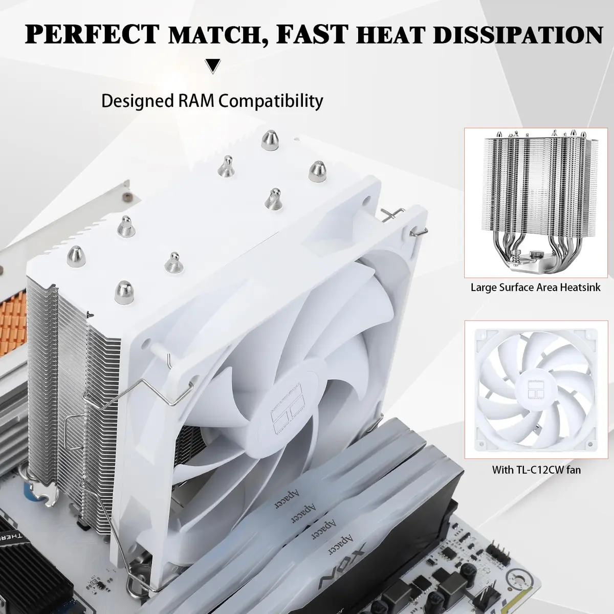 Thermalright Assassin X 120 SE White CPU Air Cooler, 148mm Height | 4 Heat Pipes, TL-C12CW PWM Fan, S-FDB Bearing, AM4/AM5, Intel LGA1700/1851 - view 3
