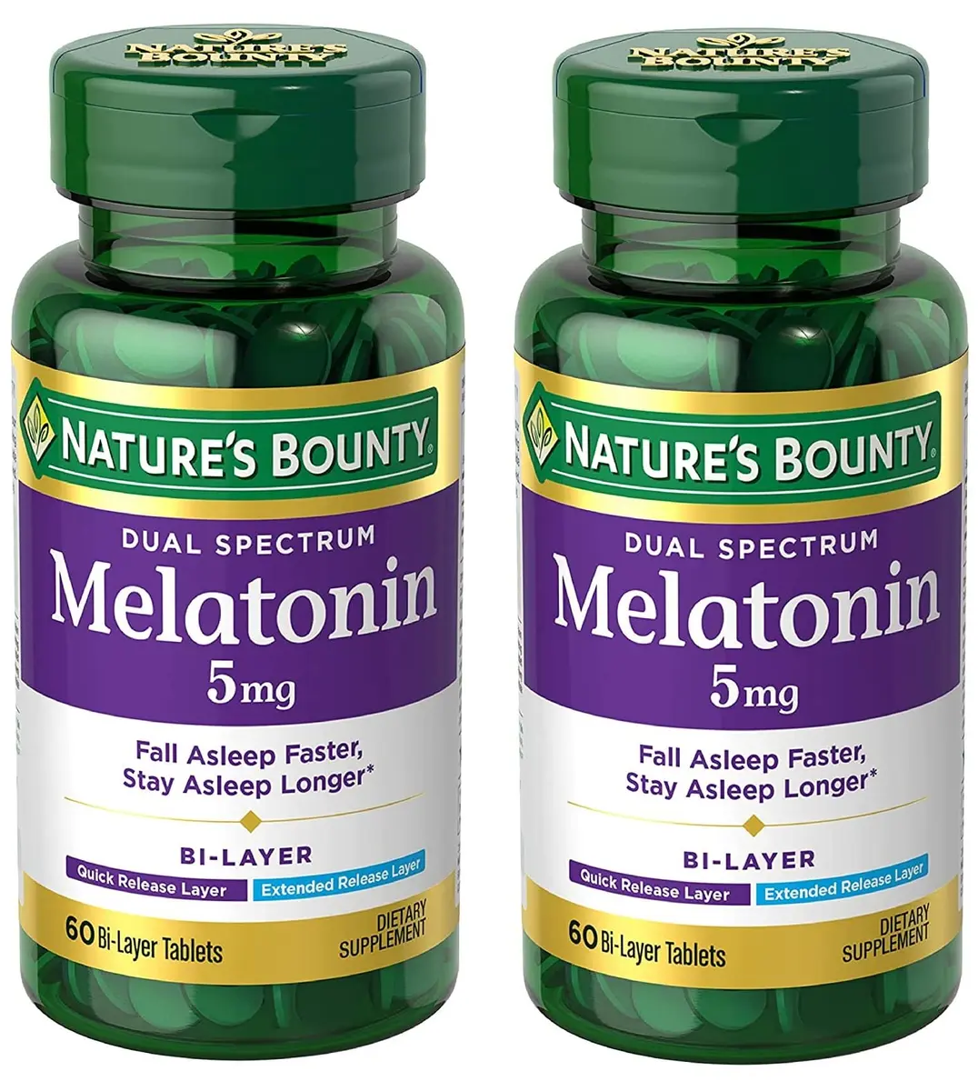 Nature's Bounty Melatonin 5mg Dual Spectrum Bi-Layer Tablets 120 Count (Pack of 2) | Promotes Relaxation and Sleep Health - main product image