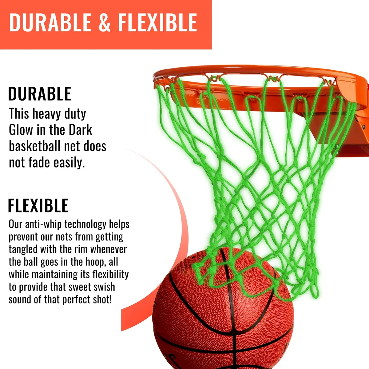 Ultra Sporting Goods Heavy Duty Basketball Net Replacement | All Weather Anti Whip, Fits Standard Rims (21"/12 Loops) - view 7