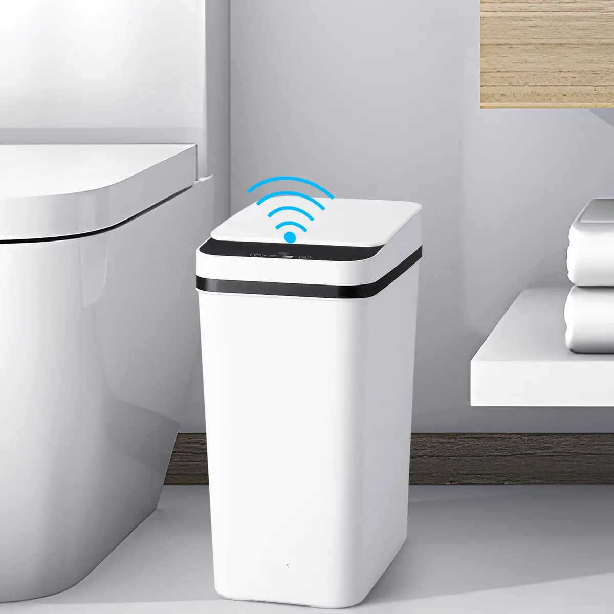 Anborry White Touchless Trash Can 4 Gallon | Infrared Sensor, Sealed Lid for Bathroom & Kitchen - main product image