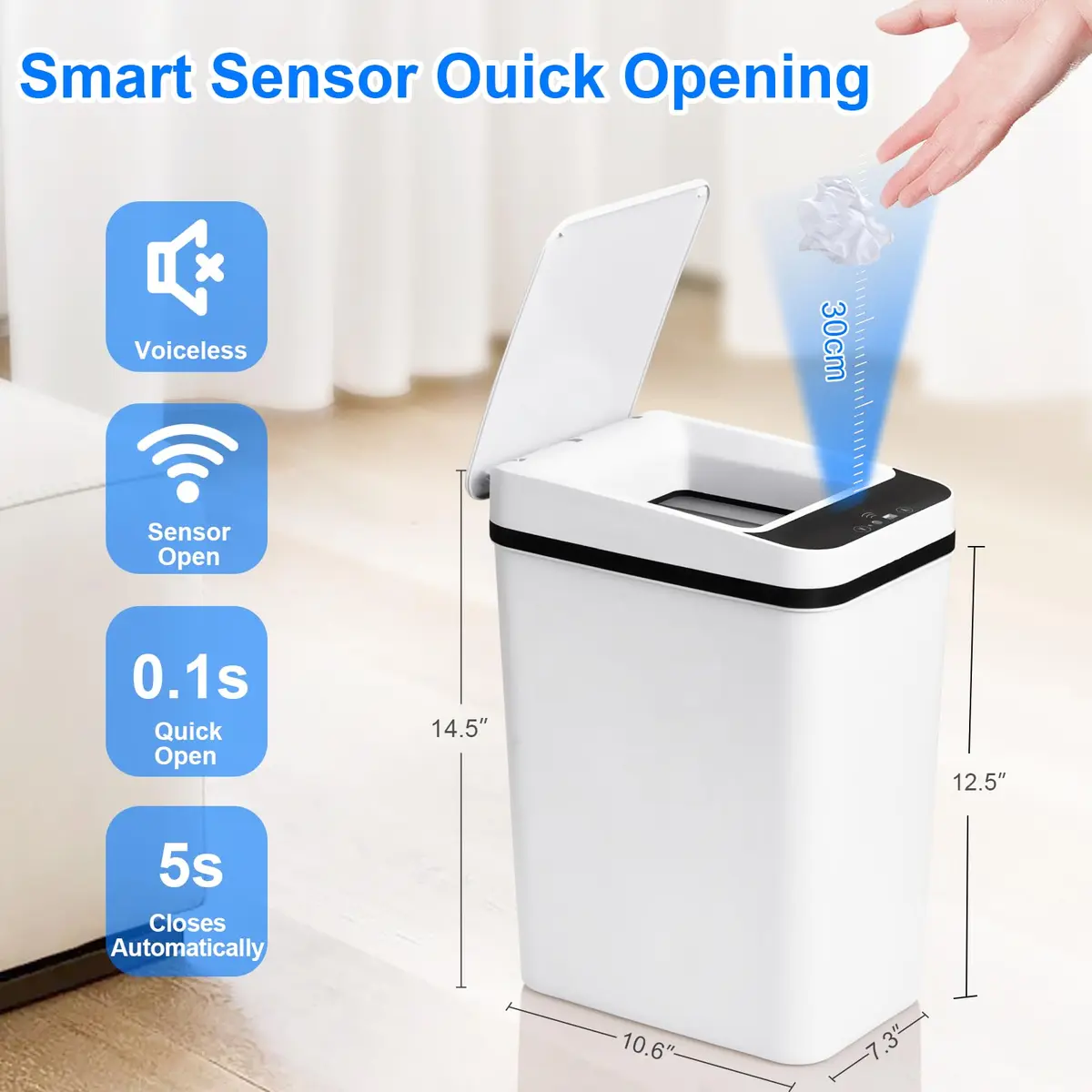Anborry White Touchless Trash Can 4 Gallon | Infrared Sensor, Sealed Lid for Bathroom & Kitchen - view 4