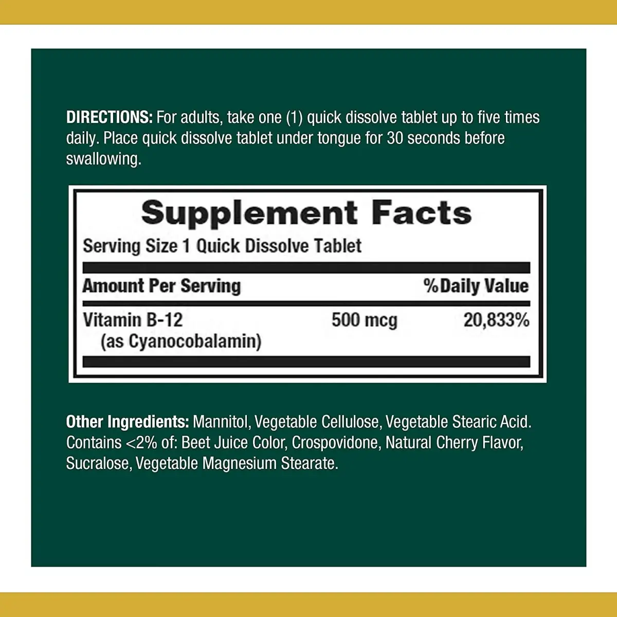 Nature's Bounty Vitamin B12 Tablets 500mcg (200 Count Total) | Supports Energy Metabolism & Nervous System Health - view 2