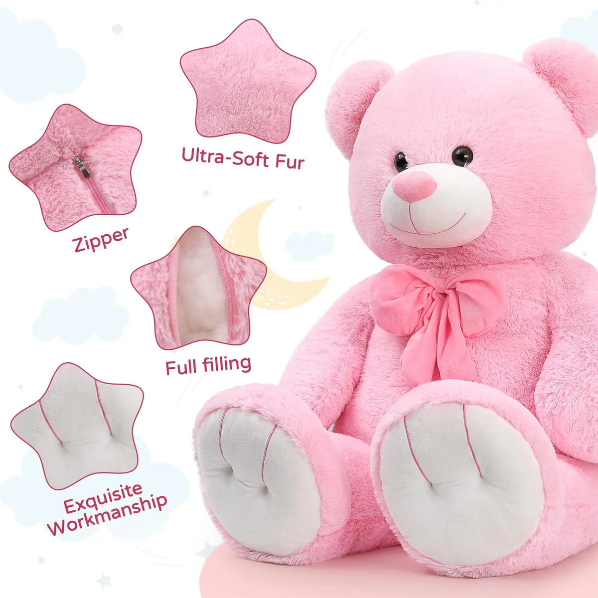 Tezituor Giant Teddy Bear 120 cm (47 Inch) Pink | Soft Plush Toy for Kids & Gifts - view 2