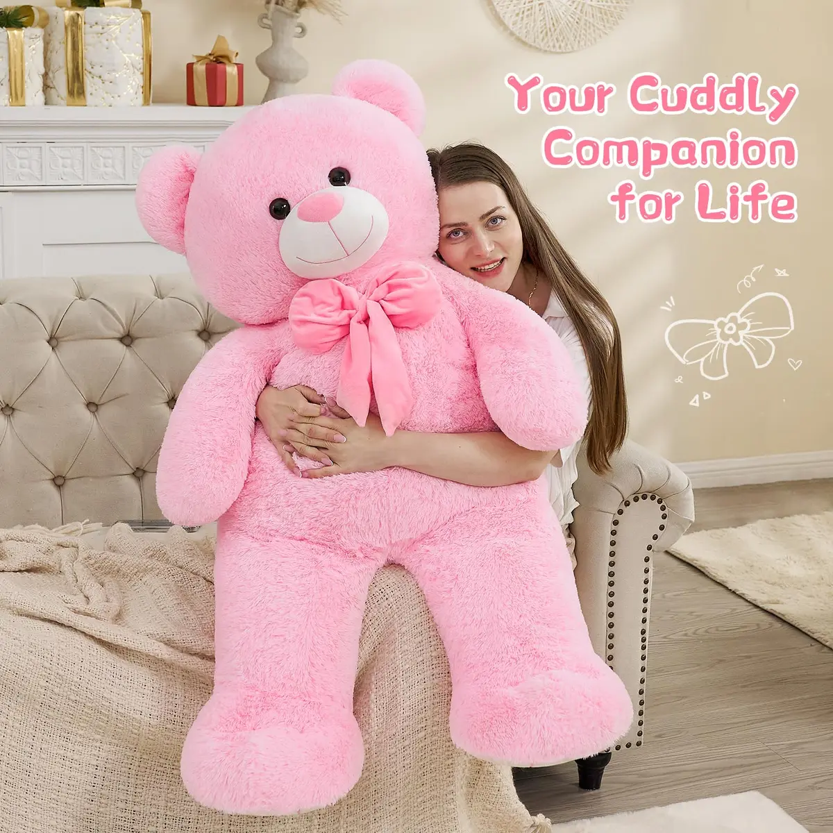 Tezituor Giant Teddy Bear 120 cm (47 Inch) Pink | Soft Plush Toy for Kids & Gifts - view 4