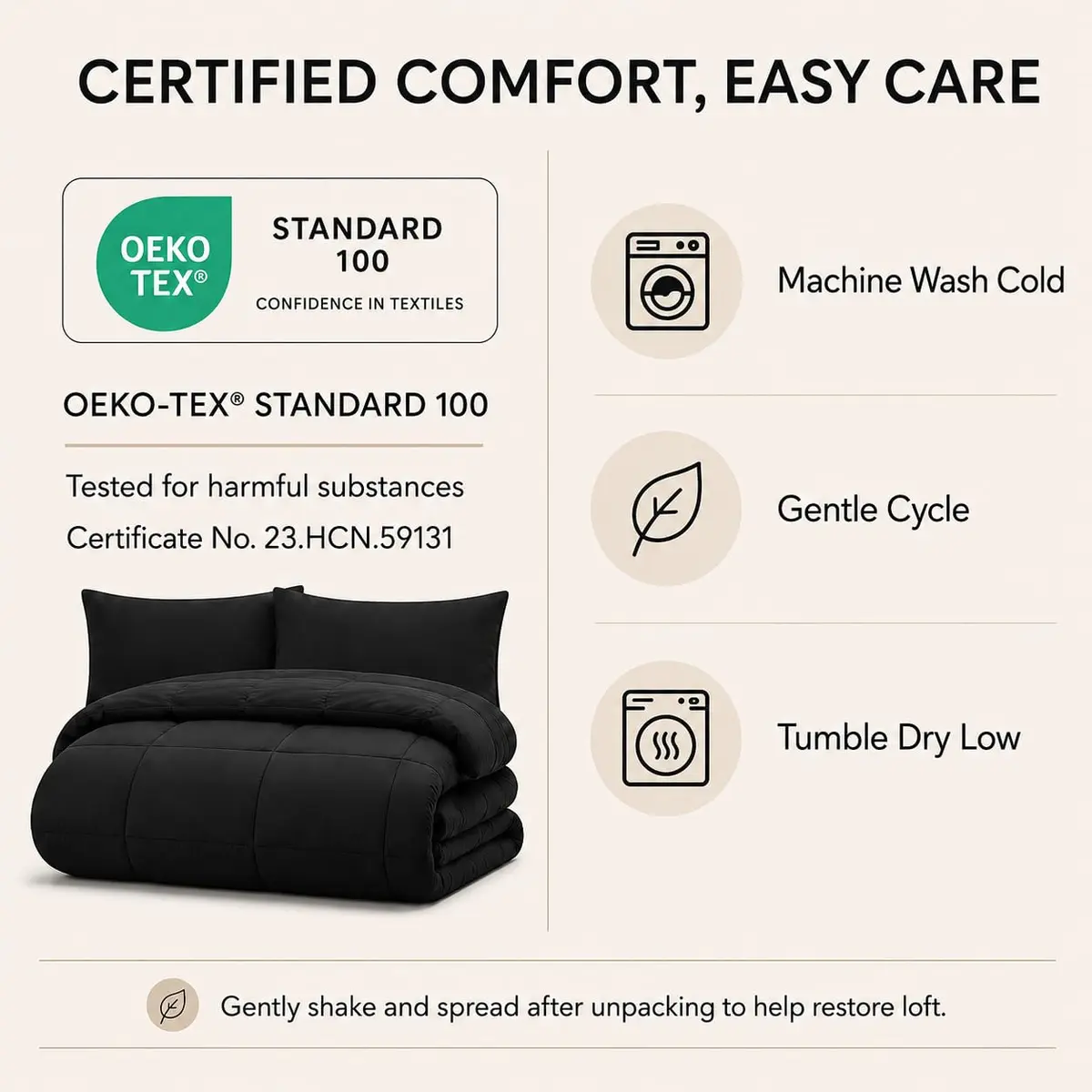 CozyLux Queen Comforter Set Black | All-Season Microfiber Bedding in a Bag - view 6