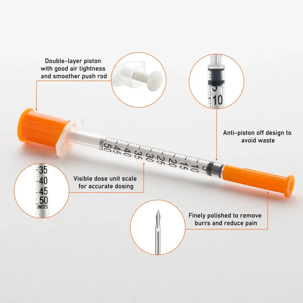 JIBENGAO 0.5cc Syringes with Needles 29Ga 1/2" (12.7mm) - Pack of 50 | Lab Dispensing & Refilling - view 3