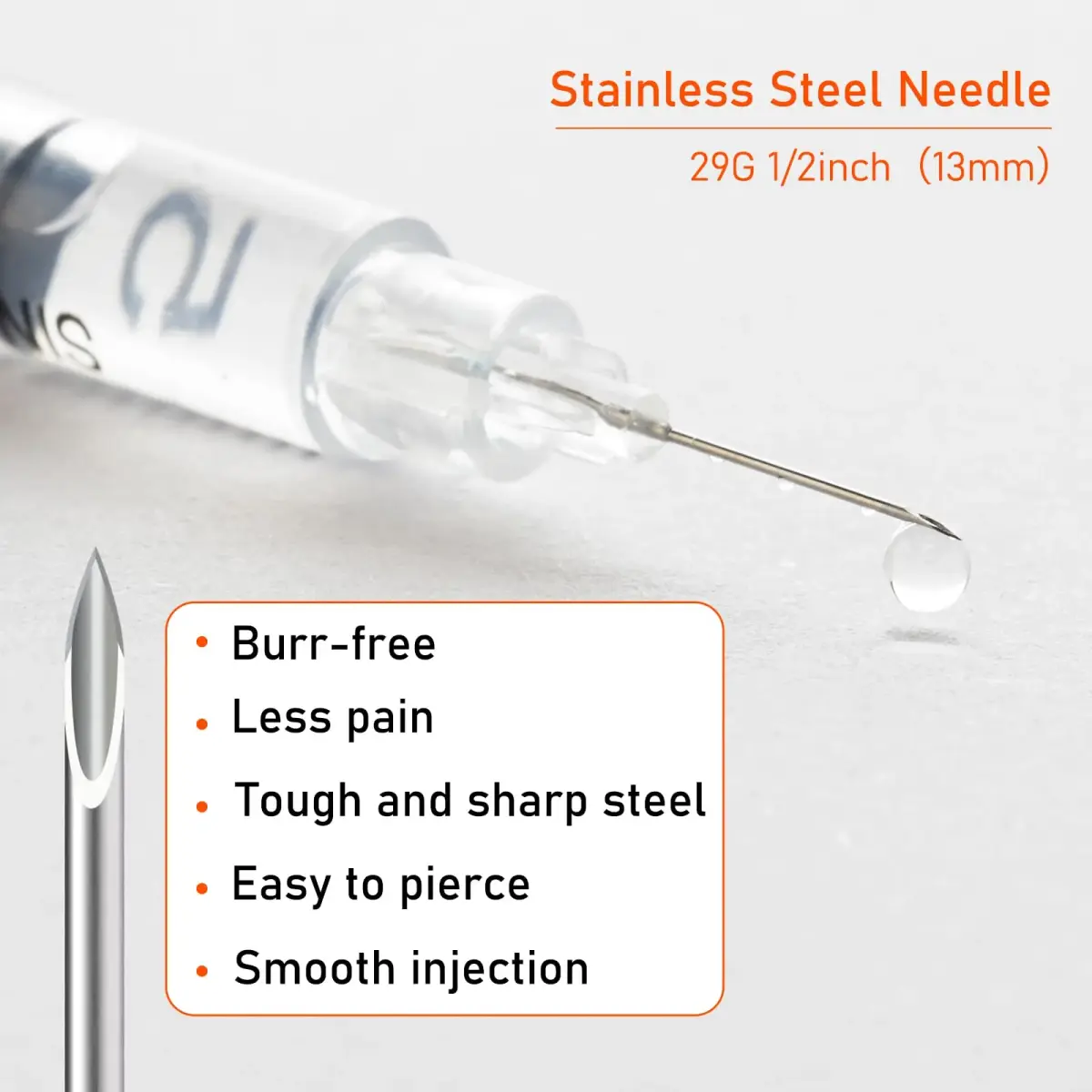 JIBENGAO 0.5cc Syringes with Needles 29Ga 1/2" (12.7mm) - Pack of 50 | Lab Dispensing & Refilling - view 4