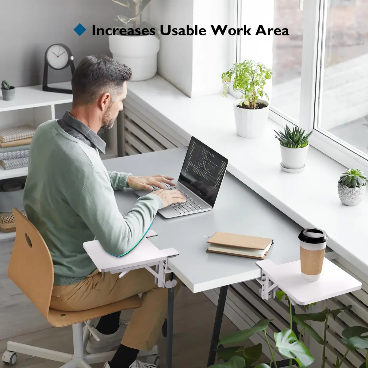 BONTEC Ergonomic Desk Extender Tray 9.5"x9.1" (24cm x 23cm) | Clamp-On Elbow Support for Office & Home Use - view 6