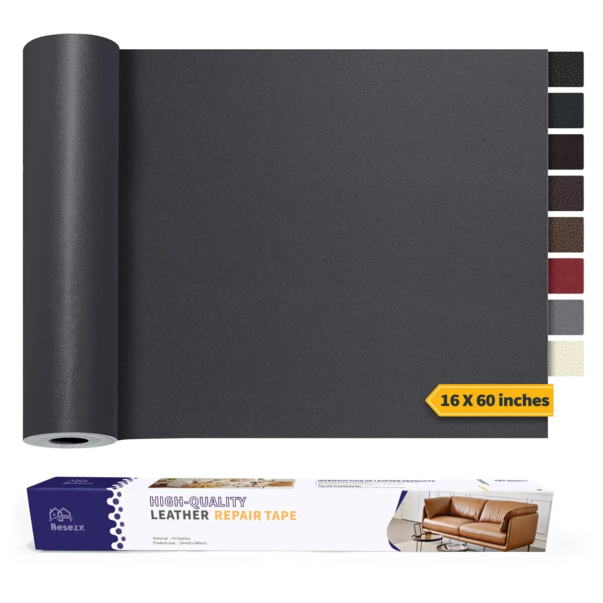 Besezx Leather Repair Patch Tape Kit Dark Gray 1.52 m x 40.6 cm (60" x 16") | Self-Adhesive for Furniture, Sofas, Car Seats - main product image