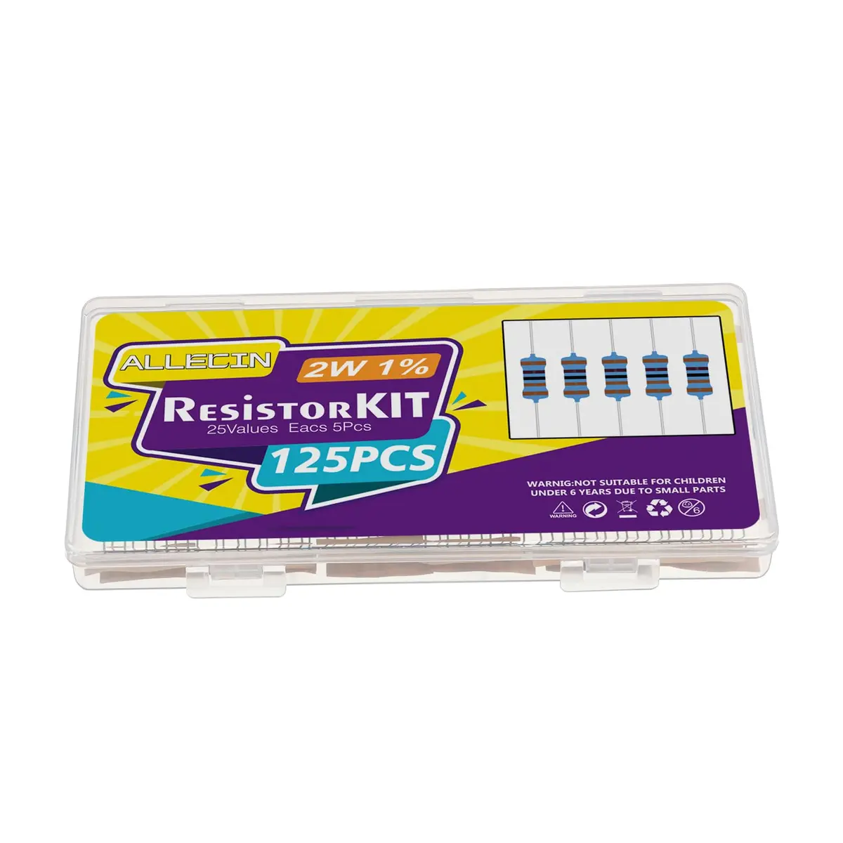 ALLECIN 25 Values 2W Metal Film Resistor Kit from 1Ω to 1MΩ | Assortment for Electronics (110-120 chars) - view 6
