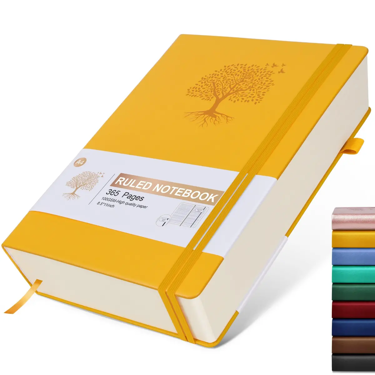 Ansopu Leather Journal Notebook 365 Pages A4 Yellow | Thick 100Gsm Ruled Hardcover for Daily Writing - main product image