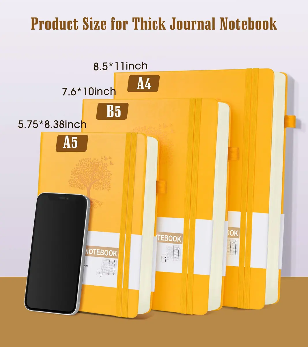 Ansopu Leather Journal Notebook 365 Pages A4 Yellow | Thick 100Gsm Ruled Hardcover for Daily Writing - view 2