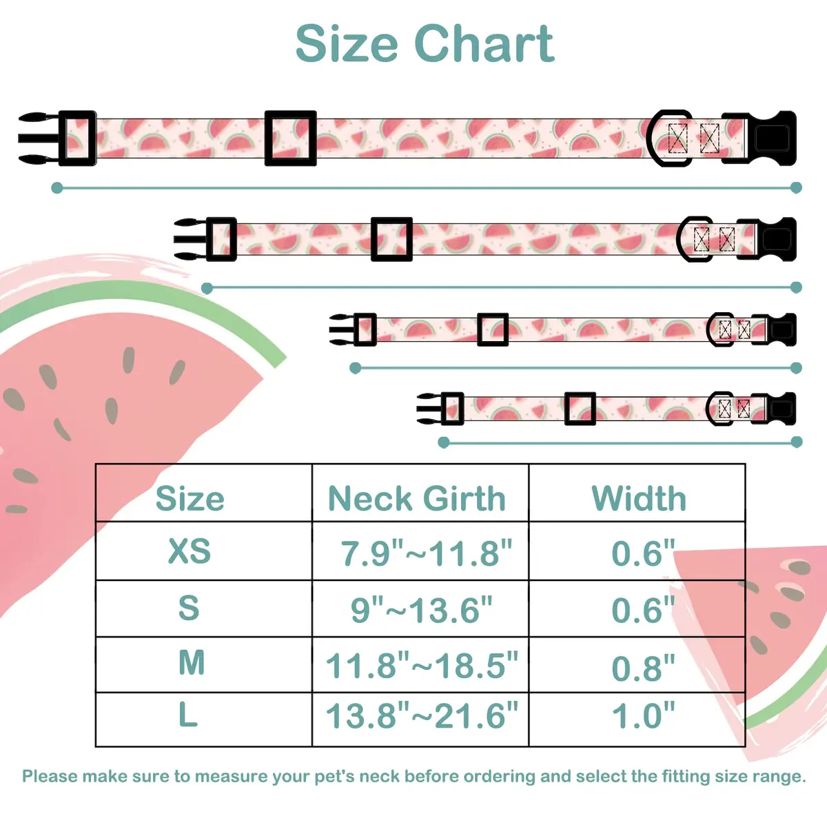 Faygarsle Pink Animal Collar for Dogs | Watermelon Design, Summer Pet Accessory, Adjustable & Durable (70-120 chars) - view 3
