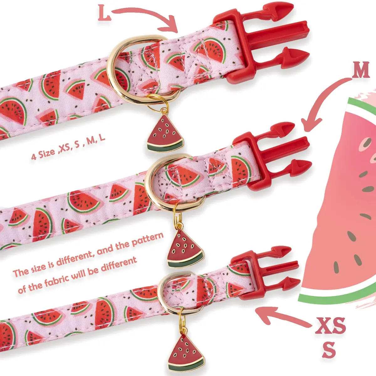 Faygarsle Pink Animal Collar for Dogs | Watermelon Design, Summer Pet Accessory, Adjustable & Durable (70-120 chars) - view 4