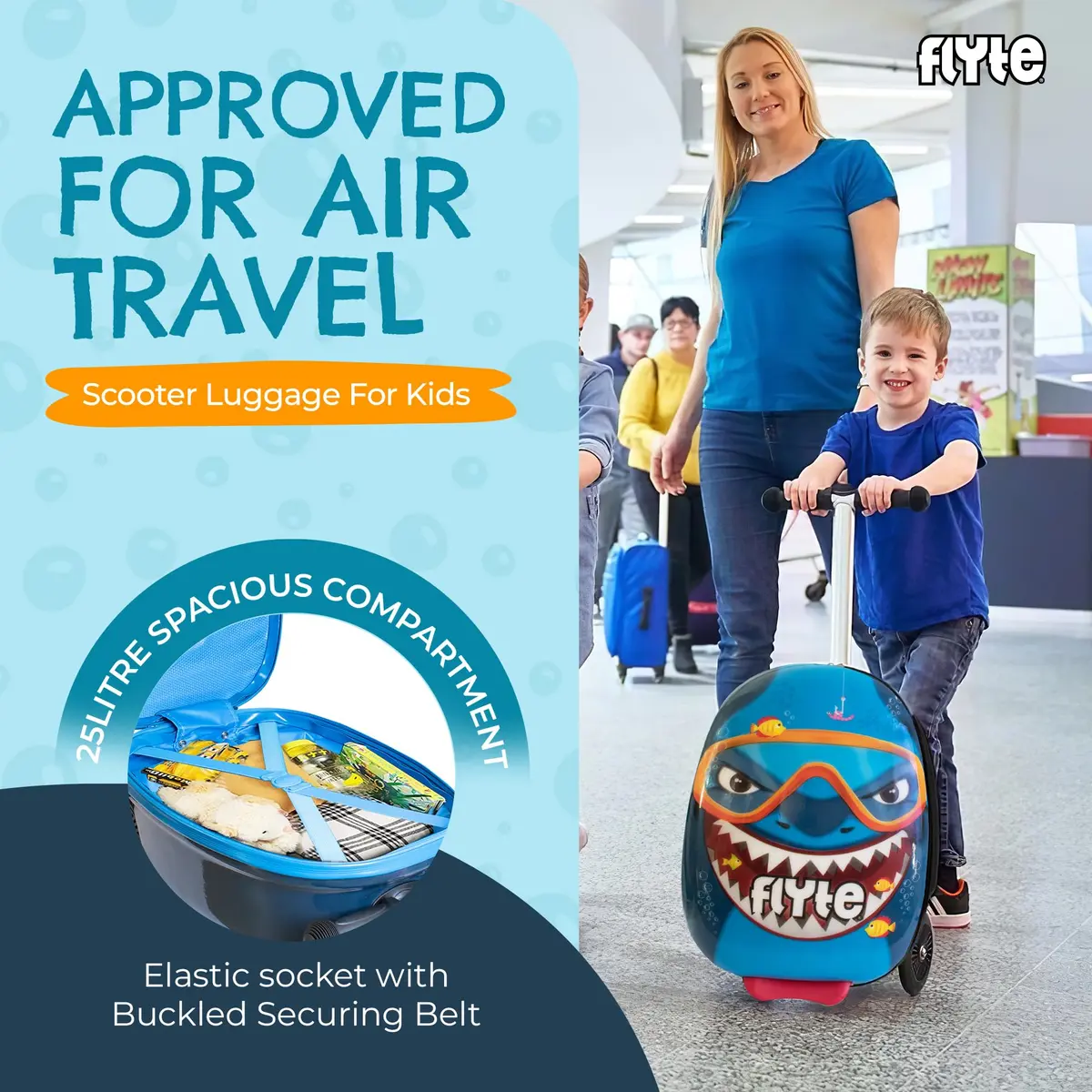 Flyte Kids Scooter Suitcase Stormy the Shark 18" | 25 Litre Capacity Ride On - view 5