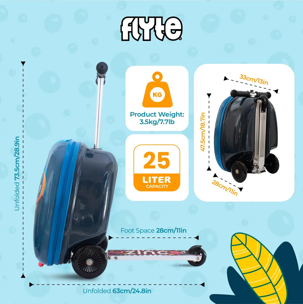 Flyte Kids Scooter Suitcase Stormy the Shark 18" | 25 Litre Capacity Ride On - view 3