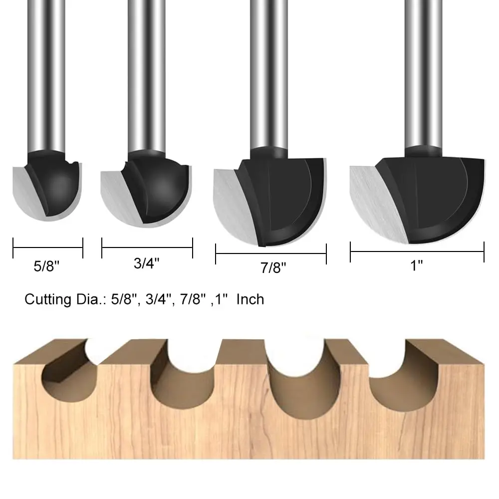 ASNOMY 4Pcs Core Box Router Bit Set 5/8"-1" Cutting Diameter | Precision Woodworking Tool - view 2