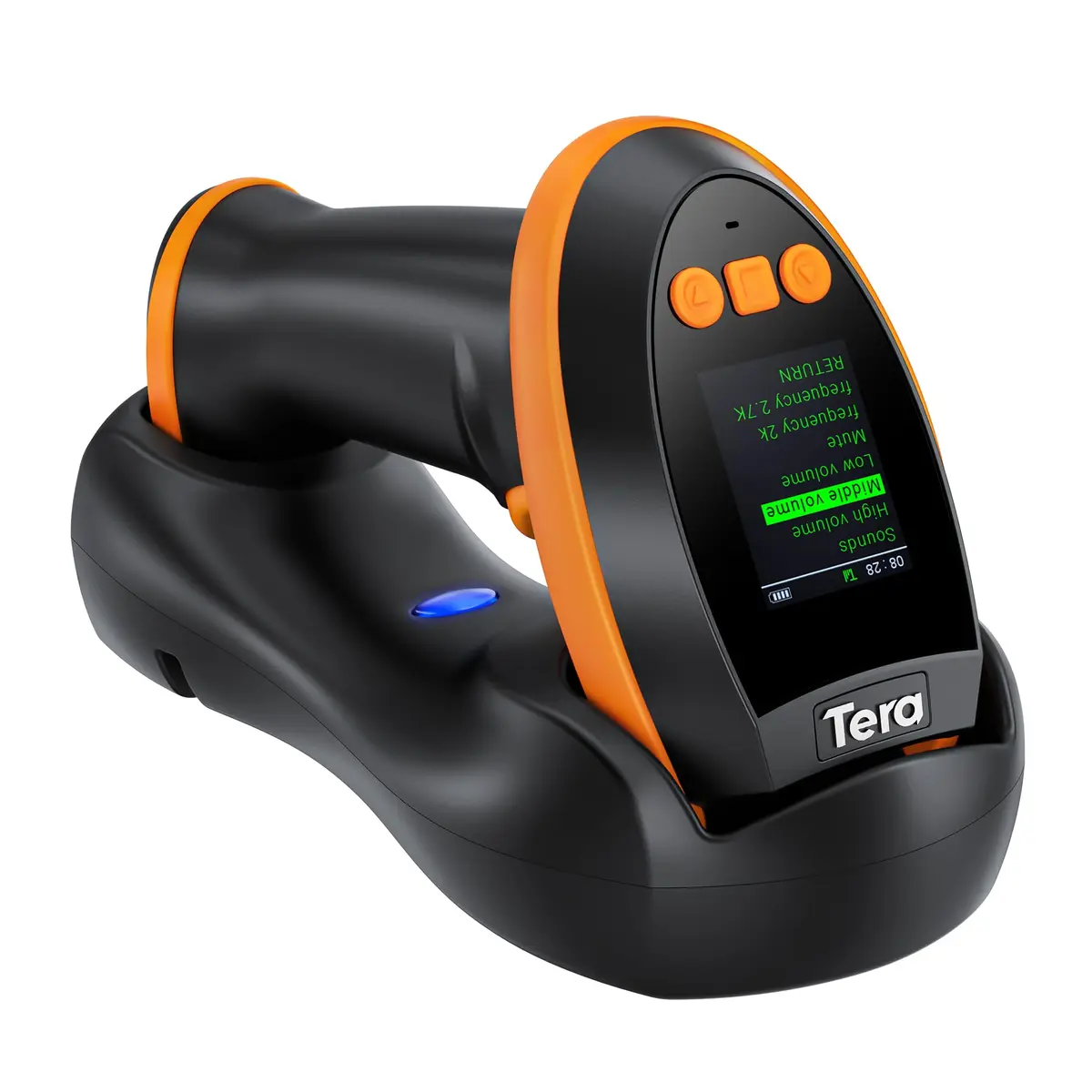 Tera HW0009 Wireless Barcode Scanner with Screen & Cradle | 1D 2D QR Code Reader | 2.4G, Bluetooth, USB | Orange - main product image