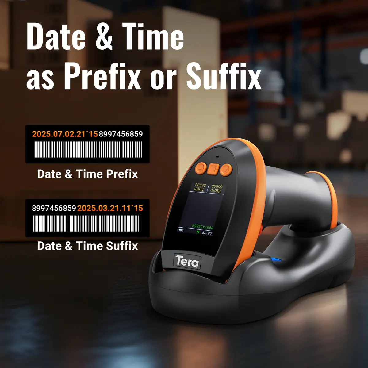 Tera HW0009 Wireless Barcode Scanner with Screen & Cradle | 1D 2D QR Code Reader | 2.4G, Bluetooth, USB | Orange - view 7