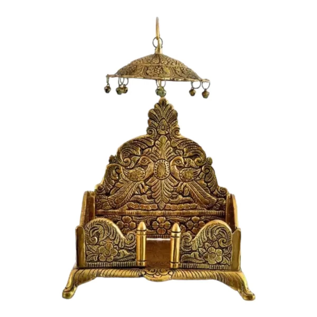 BHAKTI SHRINGAR Metal Singhasan Antique Gold Plated Ladoo Gopal Pooja Chowki 22 cm | Religious Home Decor Statue - view 5
