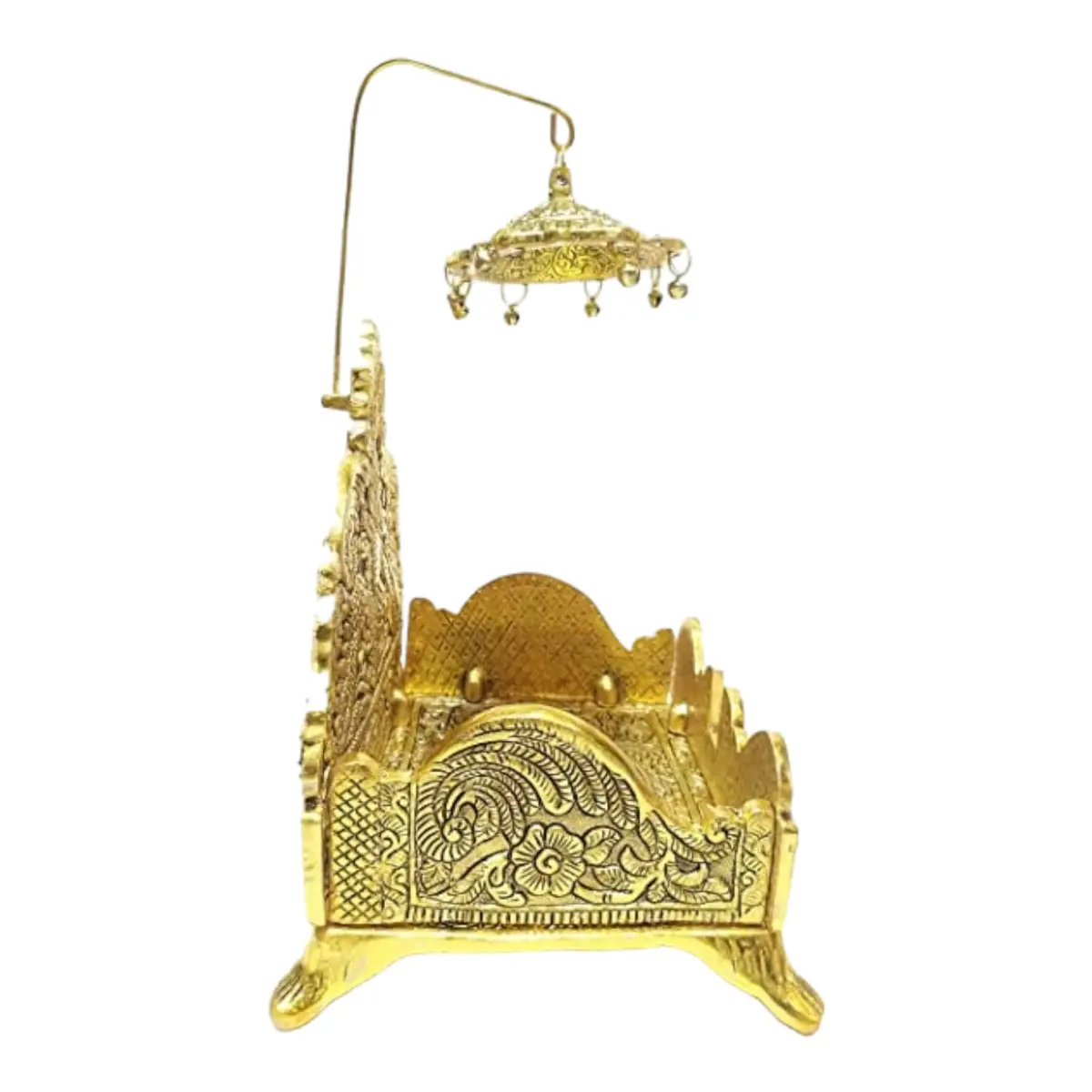 BHAKTI SHRINGAR Metal Singhasan Antique Gold Plated Ladoo Gopal Pooja Chowki 22 cm | Religious Home Decor Statue - view 3