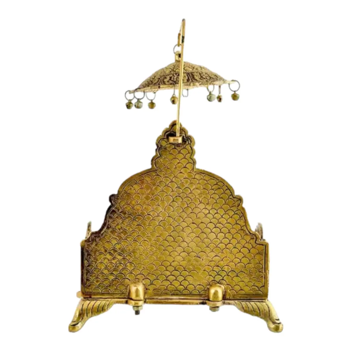 BHAKTI SHRINGAR Metal Singhasan Antique Gold Plated Ladoo Gopal Pooja Chowki 22 cm | Religious Home Decor Statue - view 4