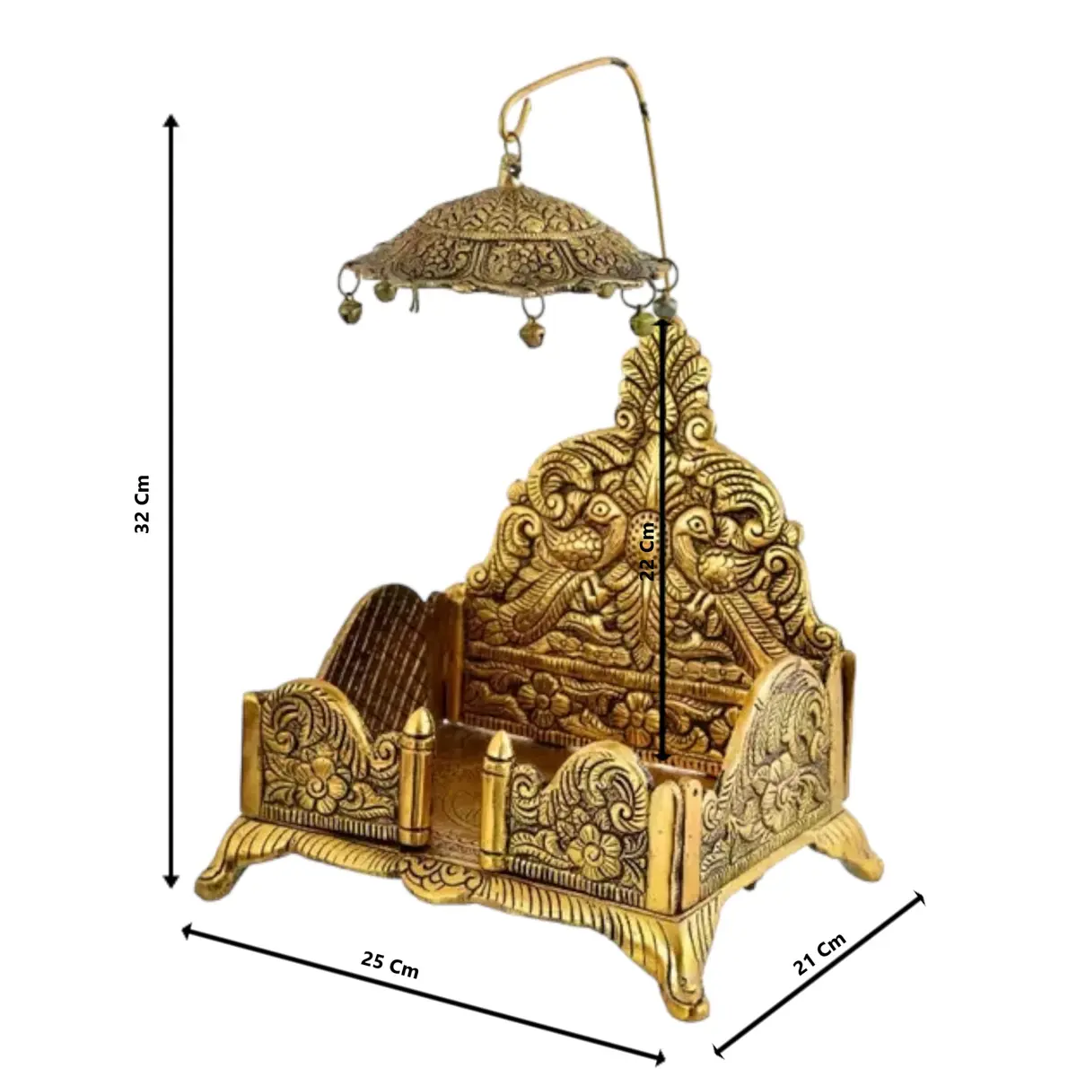 BHAKTI SHRINGAR Metal Singhasan Antique Gold Plated Ladoo Gopal Pooja Chowki 32 cm | Decorative Tabletop Sculpture for Home Temple - view 2
