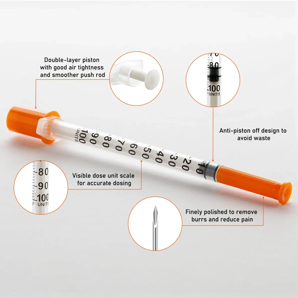 JIBENGAO 1cc Syringe with 31G 8mm Needle - Pack of 50 | Sterile Lab Dispensing Needles - view 3