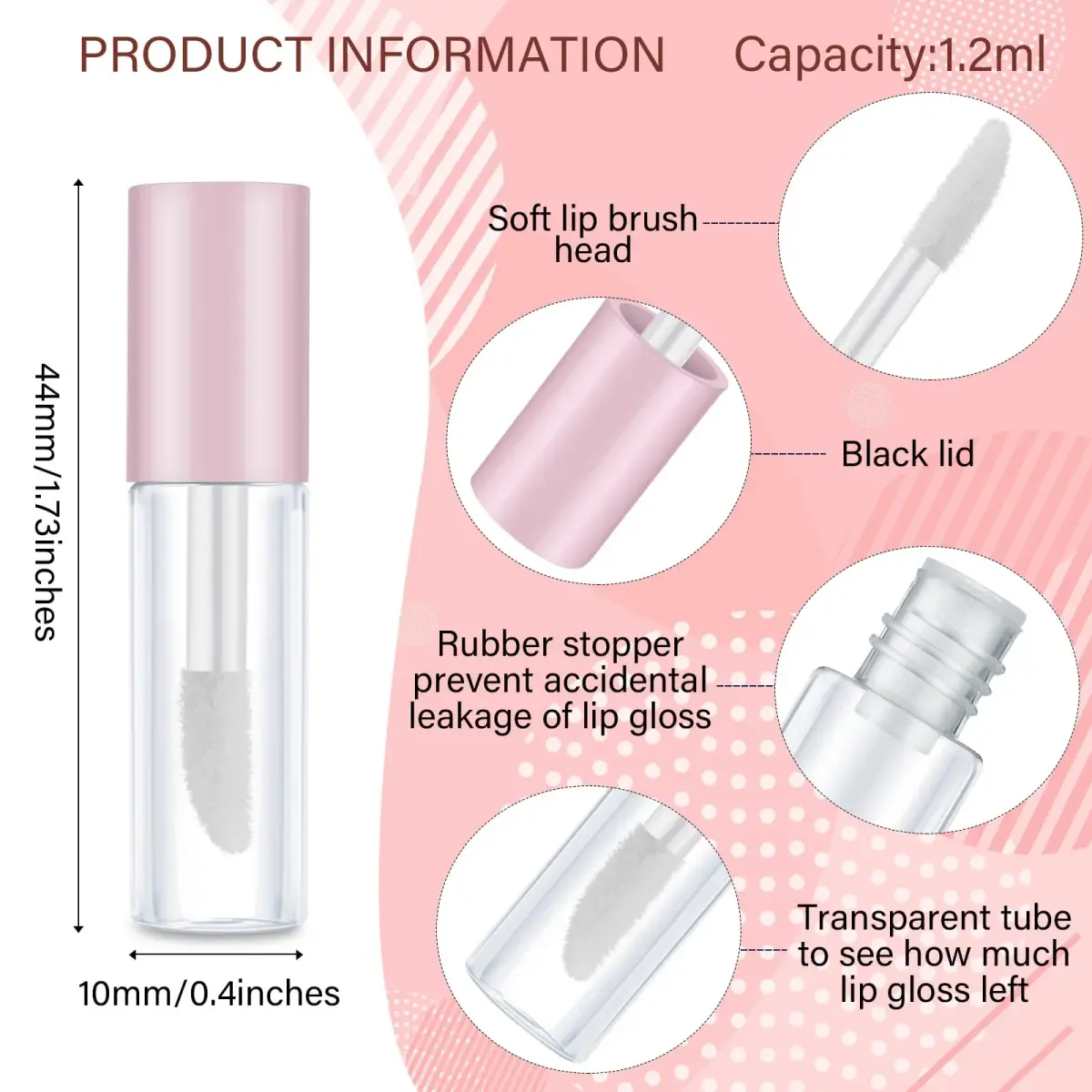 Patelai Pink 1.2 ml Empty Lip Gloss Tubes Refillable Mini Lip Balm Containers (100-Pack) | DIY Makeup Travel Split - view 2