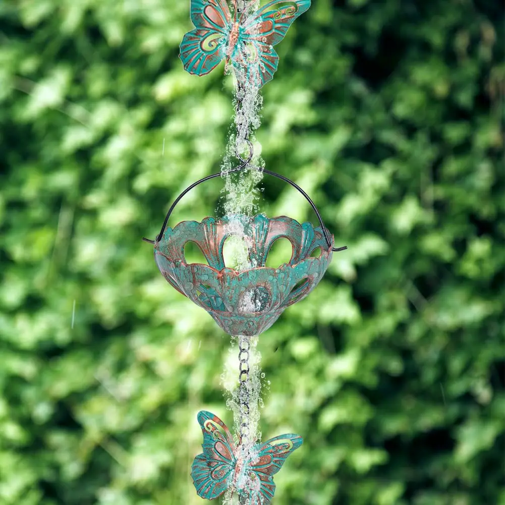 Qipade 12FT Rain Chains for Outside, Butterfly Rain Chain with 12 Cups | Durable Copper-Coated Metal - view 4